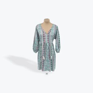 Rock‎ and Roll Cowgirl Dress Medium Teal Pink Aztec Bohemian Festival Tunic